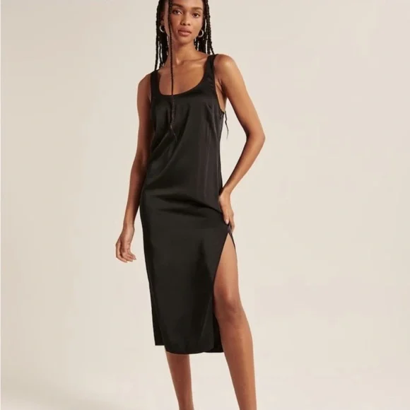 BNWT Abercrombie & Fitch Satin Slip Midi Dress with Slit in Paprika - Picture 7 of 8